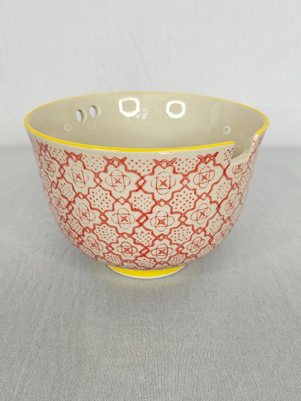 World Market Ramen Bowl | Red Asian Pattern | Chopstick Holder Ceramic